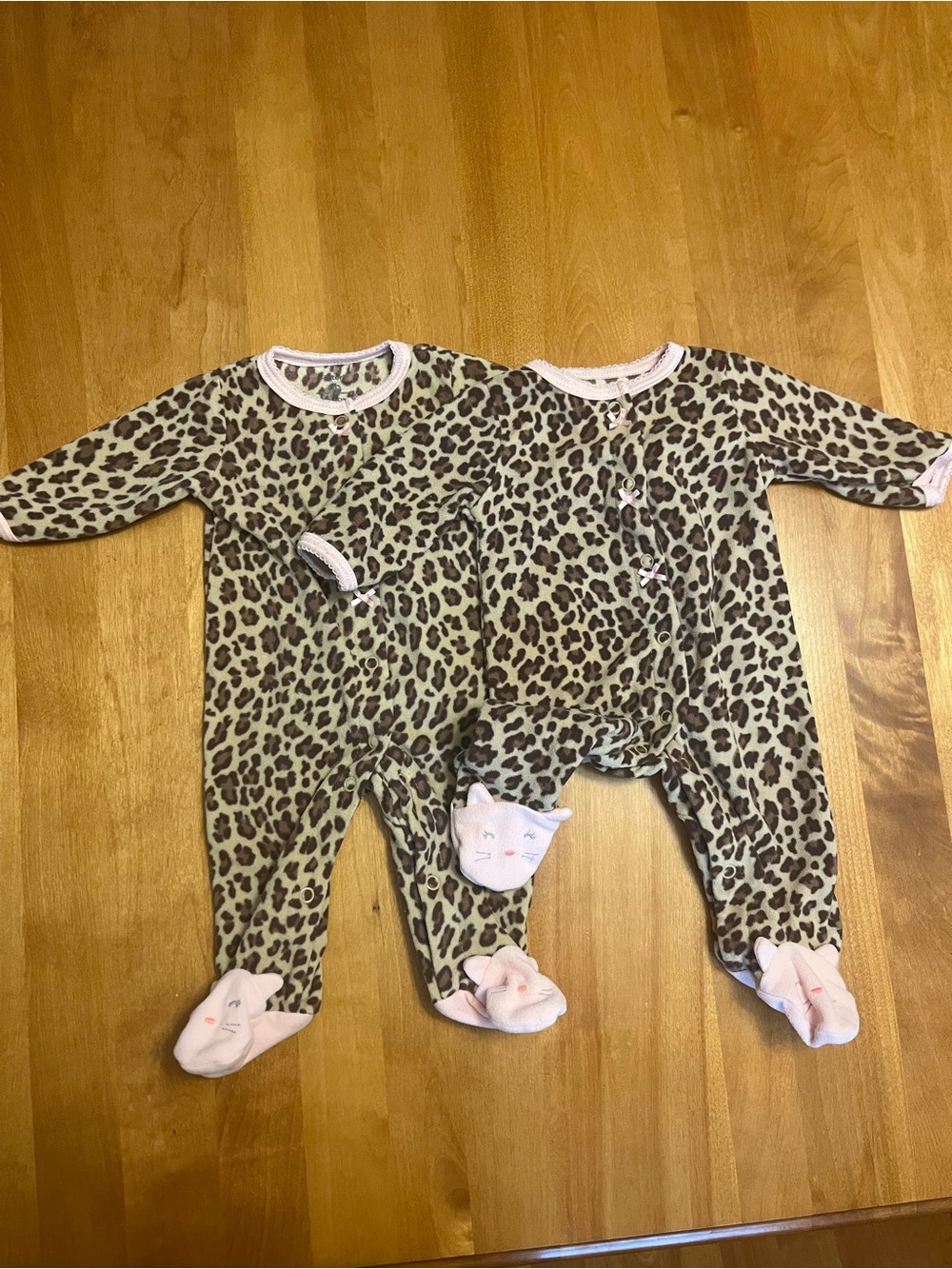 Carter's Twin Set Leopard Print Footed One-Piece with Pink Trim